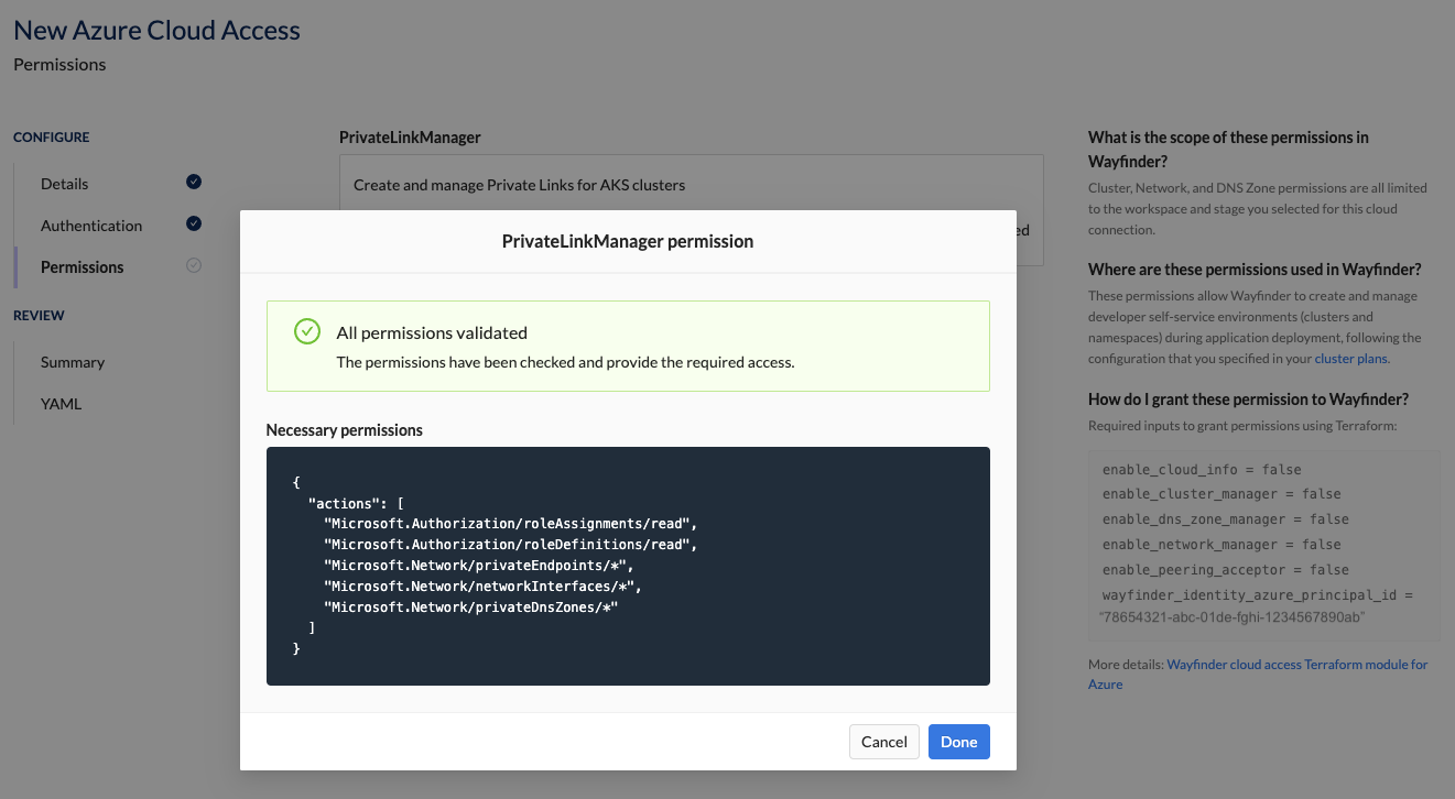 Create Cluster Plan - Permissions Section