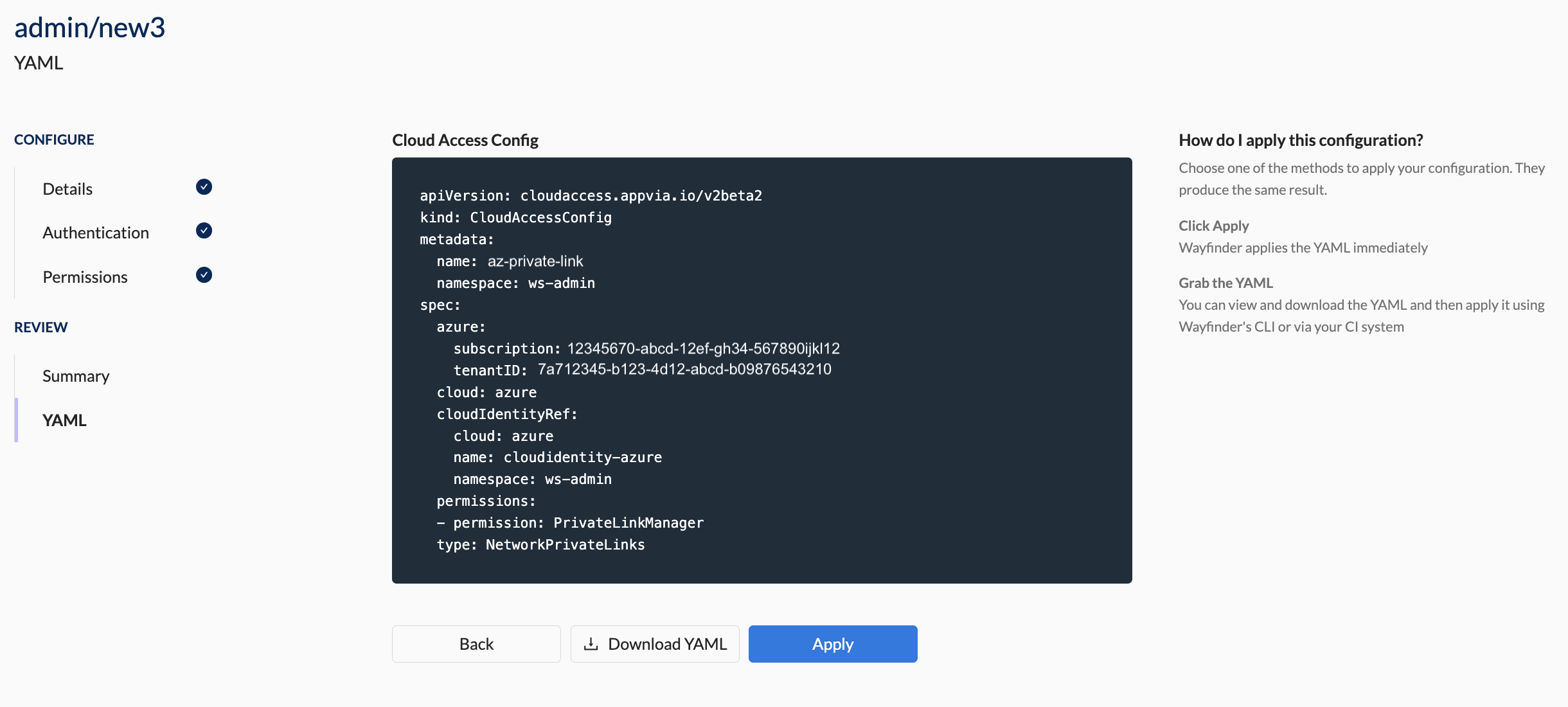 Cloud Access Private Link YAML