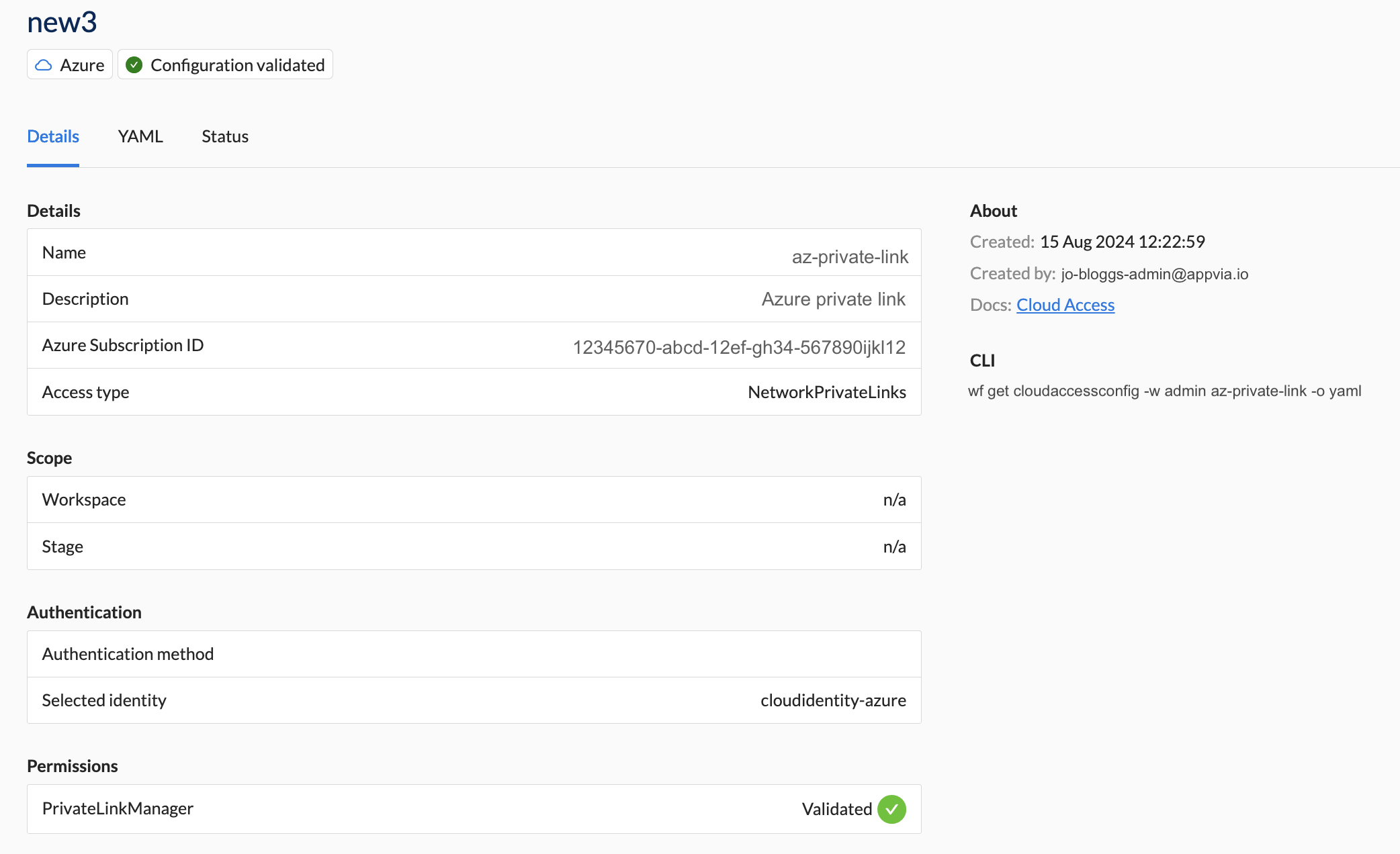 View Cloud Access Config Table