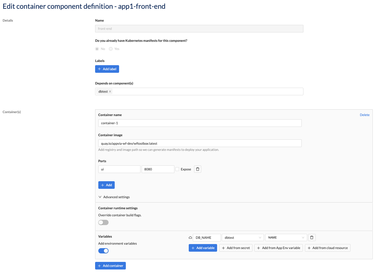 Consume Cloud Resource Component Variables in App Component