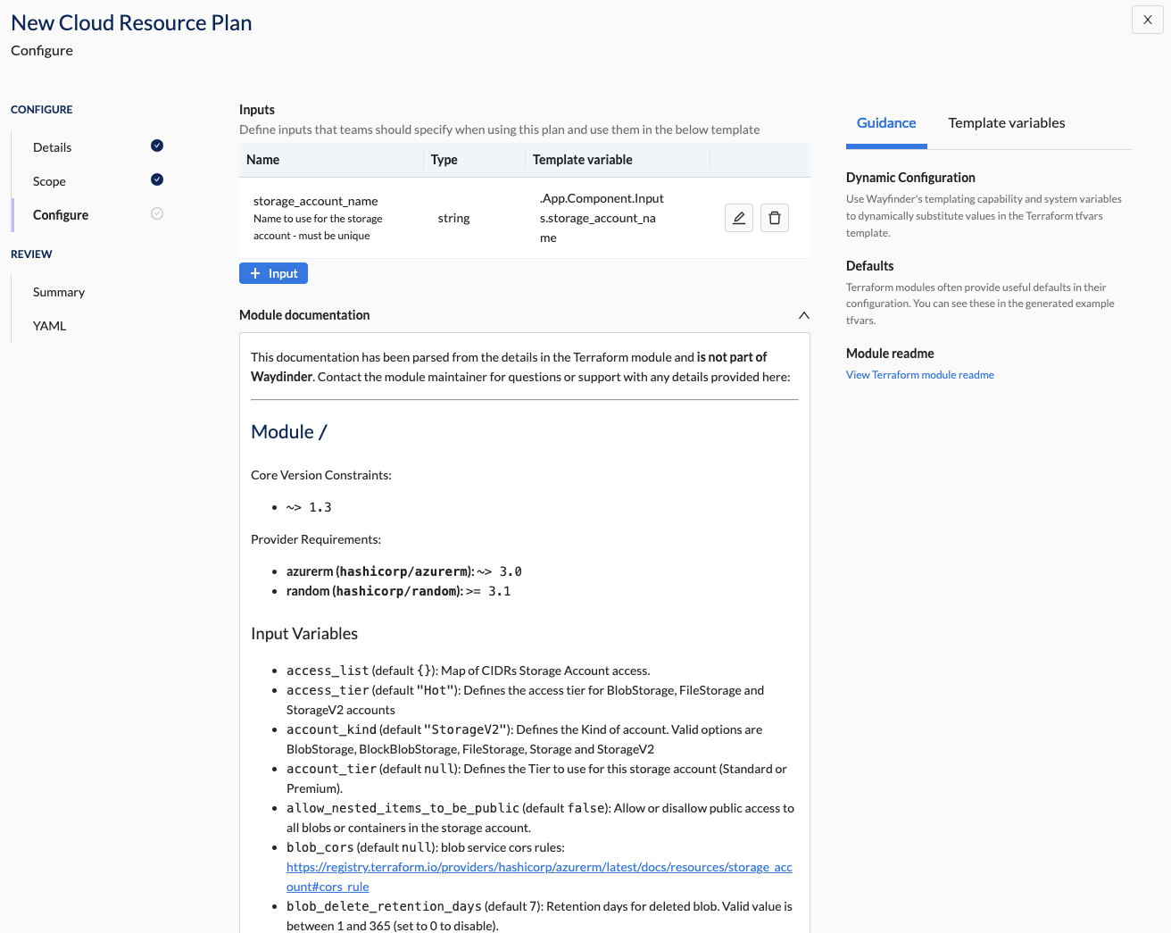 Create cloud resource plan - Terraform Docs