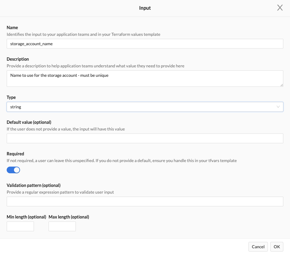 Create cloud resource plan - New Input Variable