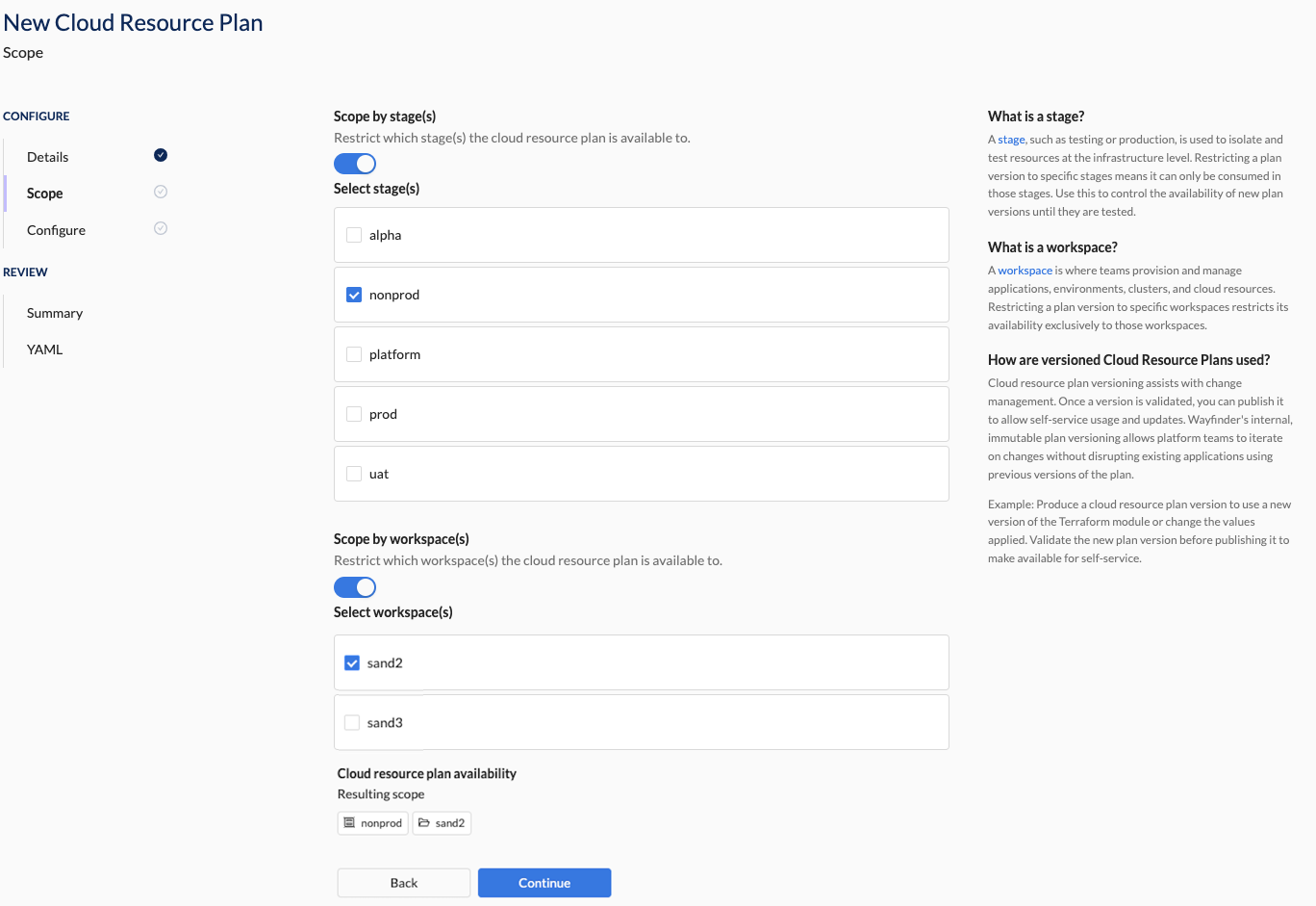 Create cloud resource plan - Scope Section