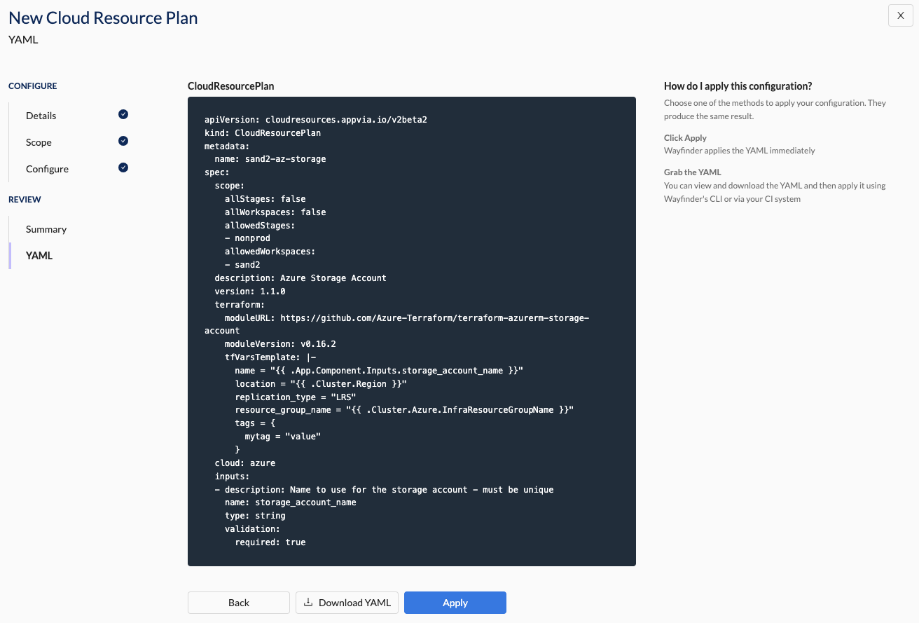 Cloud Resource Plan YAML