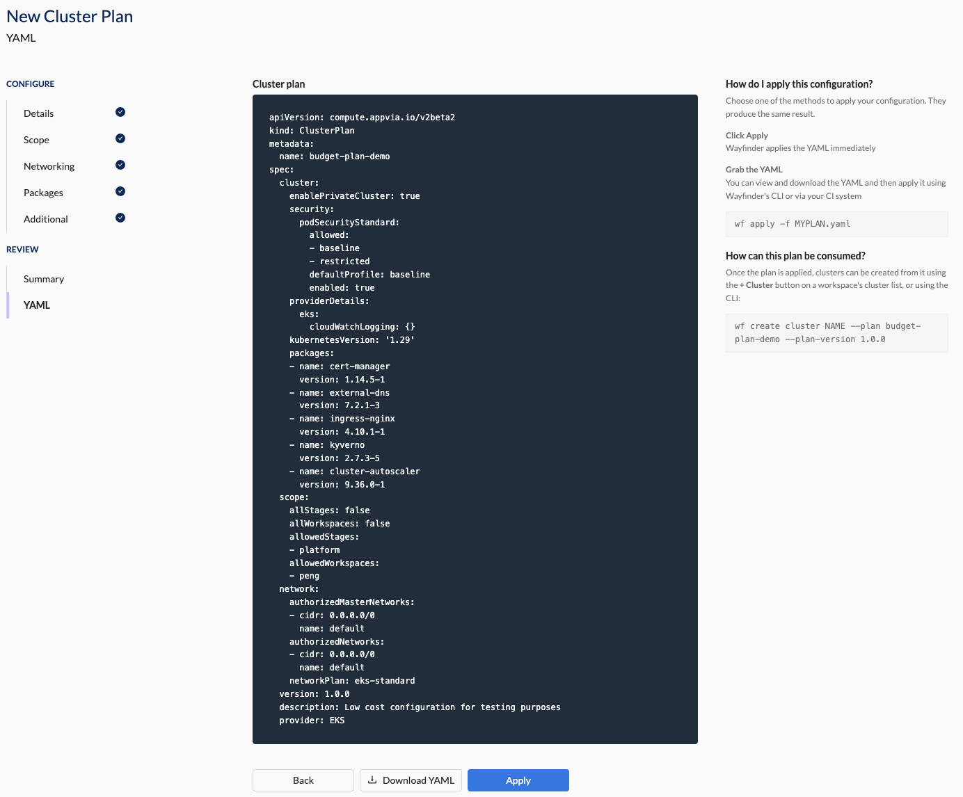 Cluster Plan YAML