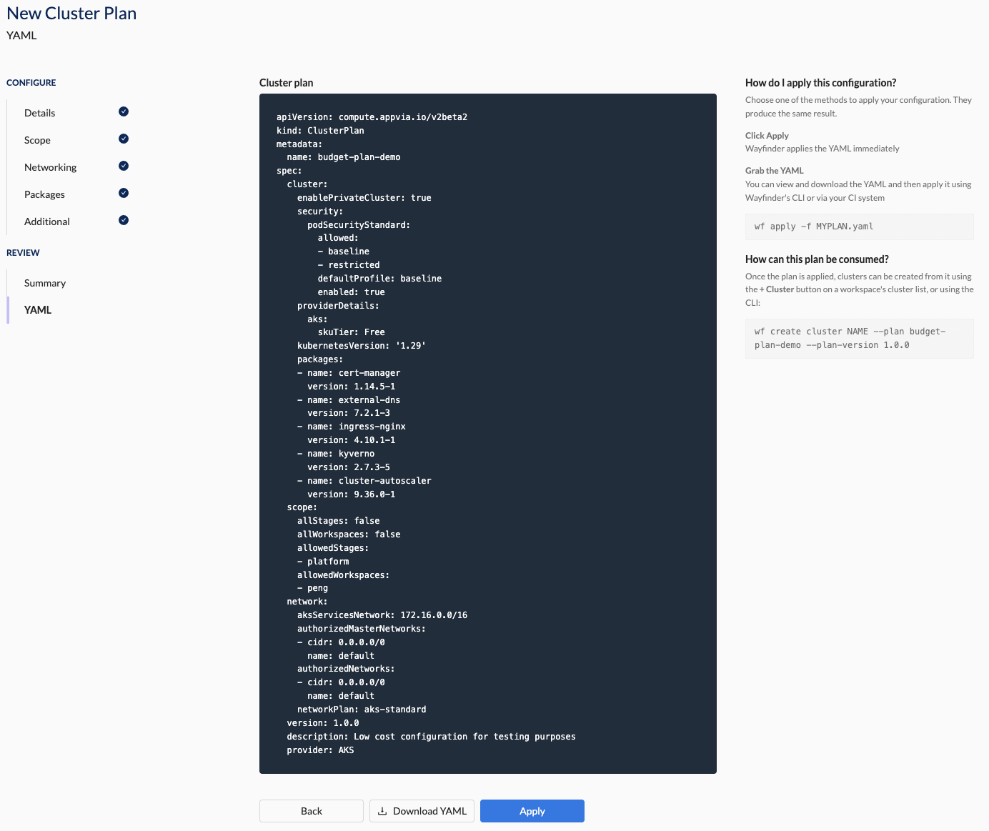 Cluster Plan YAML