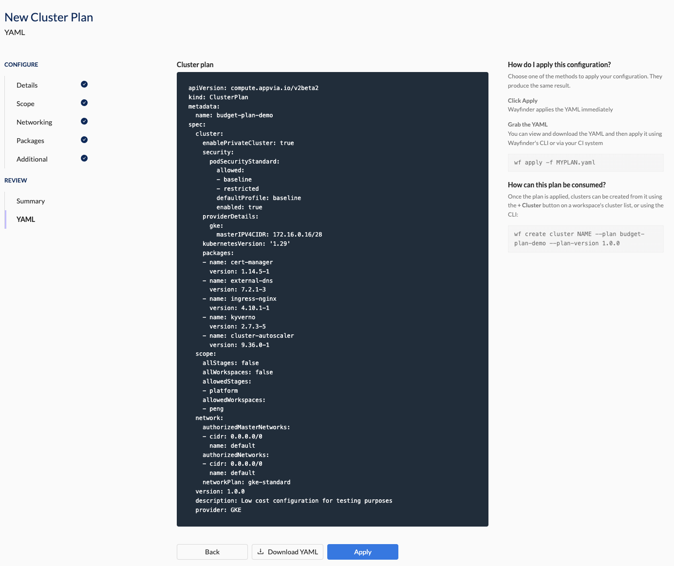 Cluster Plan YAML