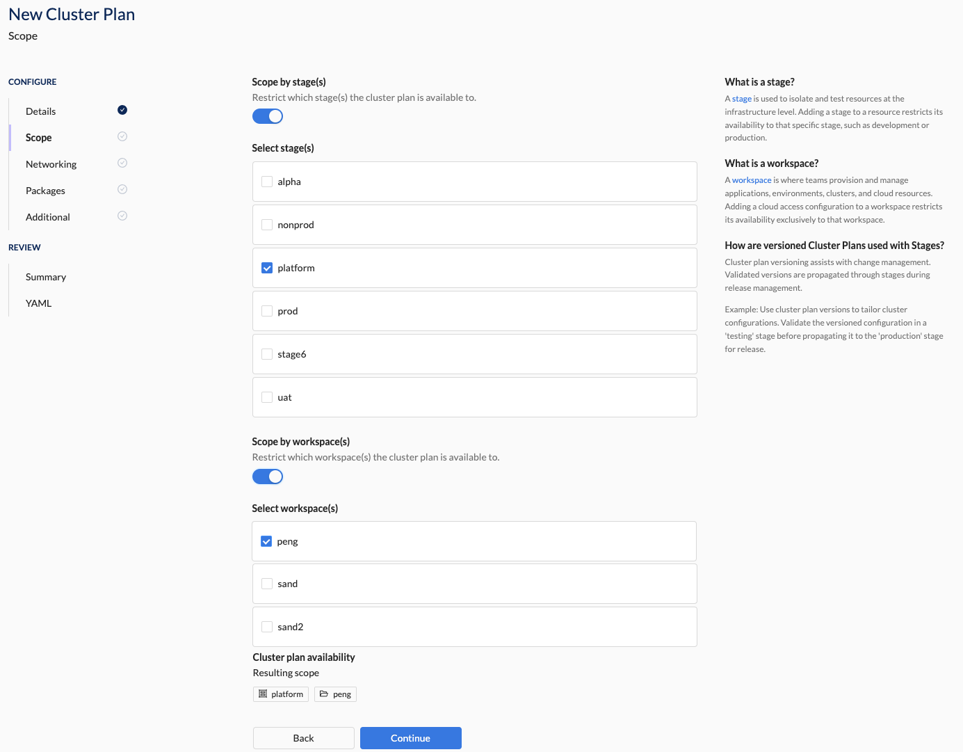 Create Cluster Plan - Scope Section