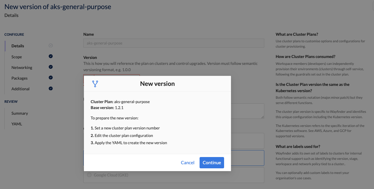 Update Cluster Plan - Version Message