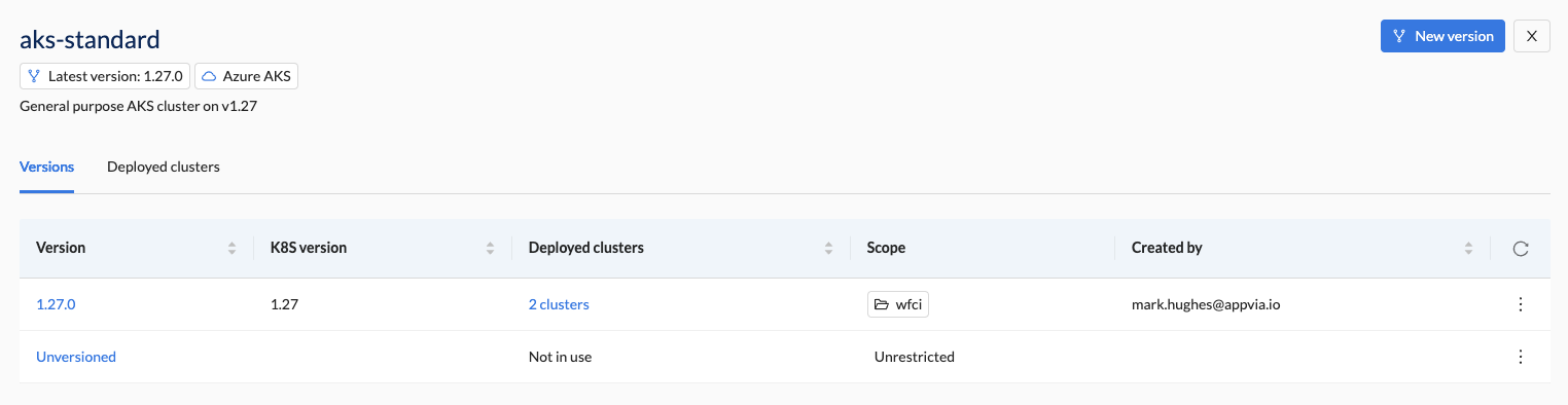 View all Versions of a Cluster Plan