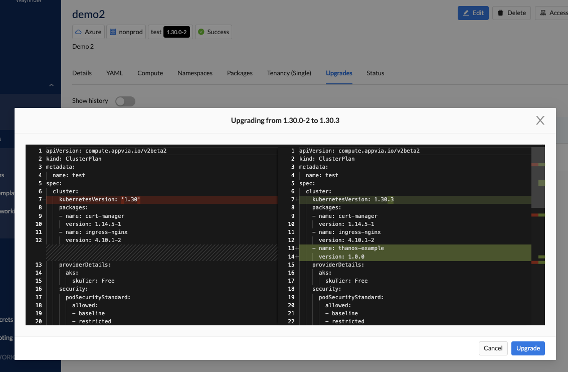 Upgrade a Cluster - Diff