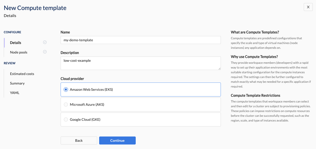 Create compute templates - Details Section