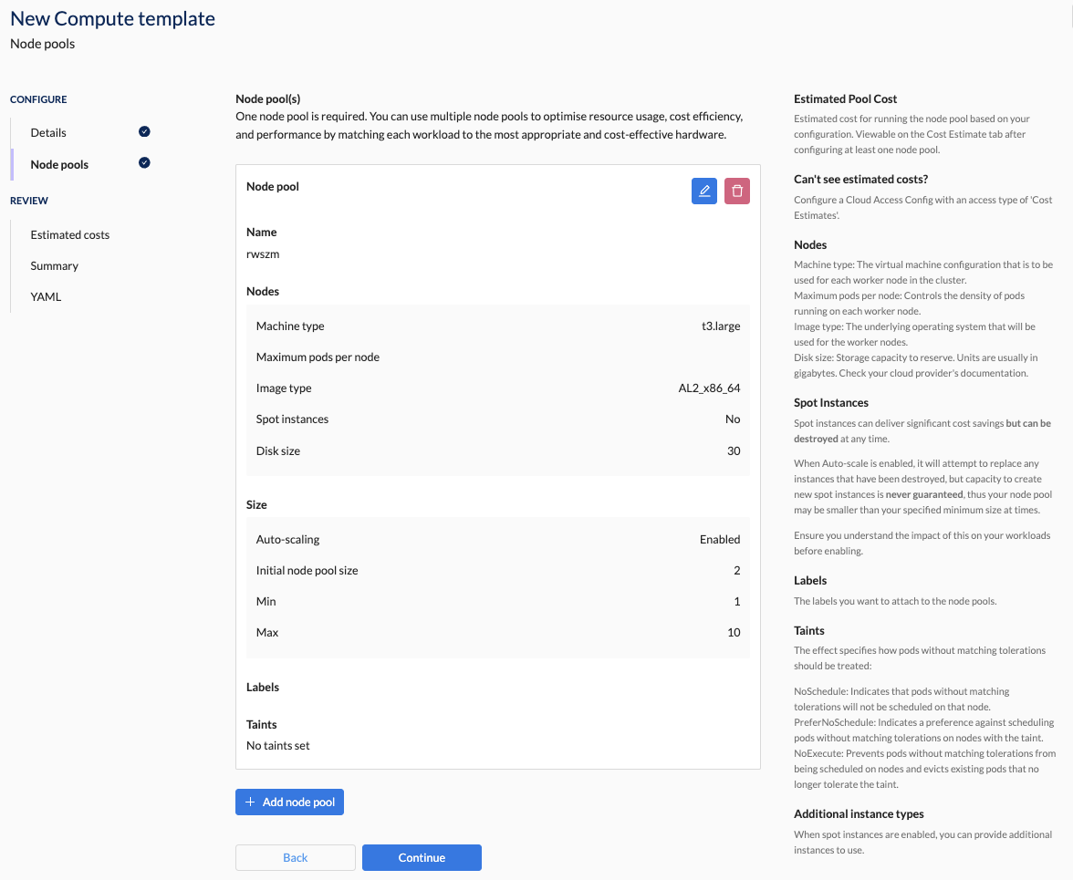 Create Compute Template - Nodepools