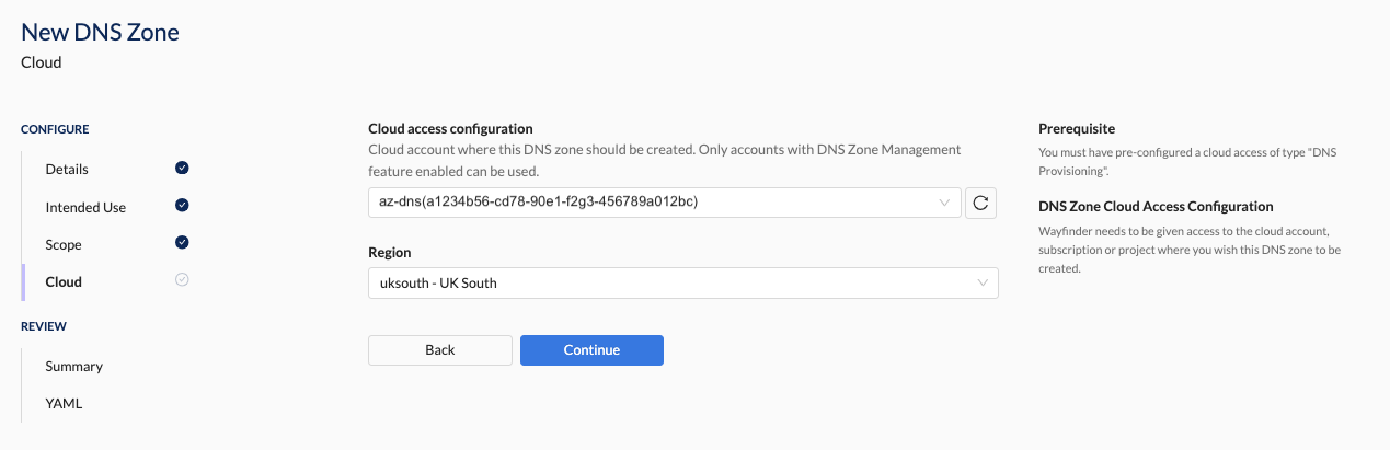 Create DNS Zone - Cloud Section