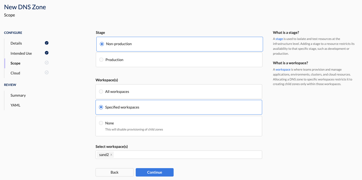 Create DNS Zone - Scope Section