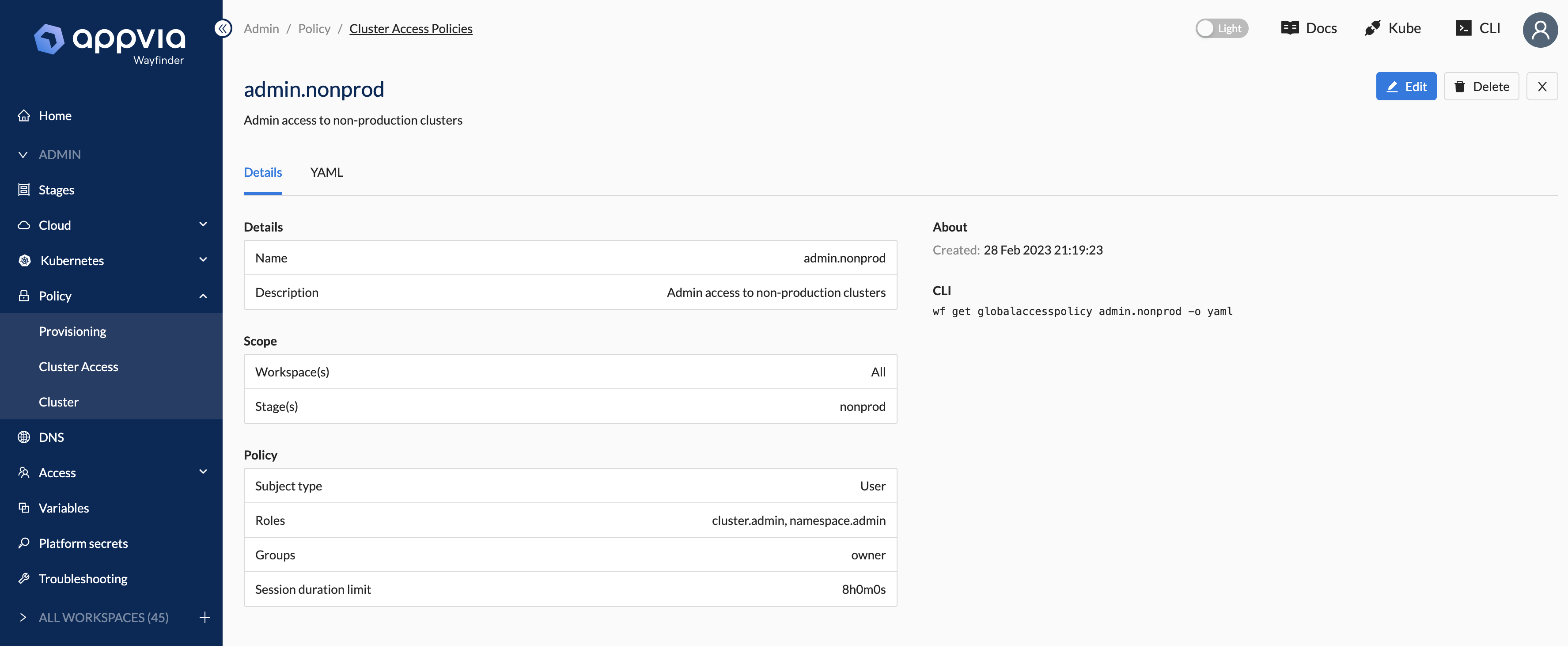 View Access Policy Details