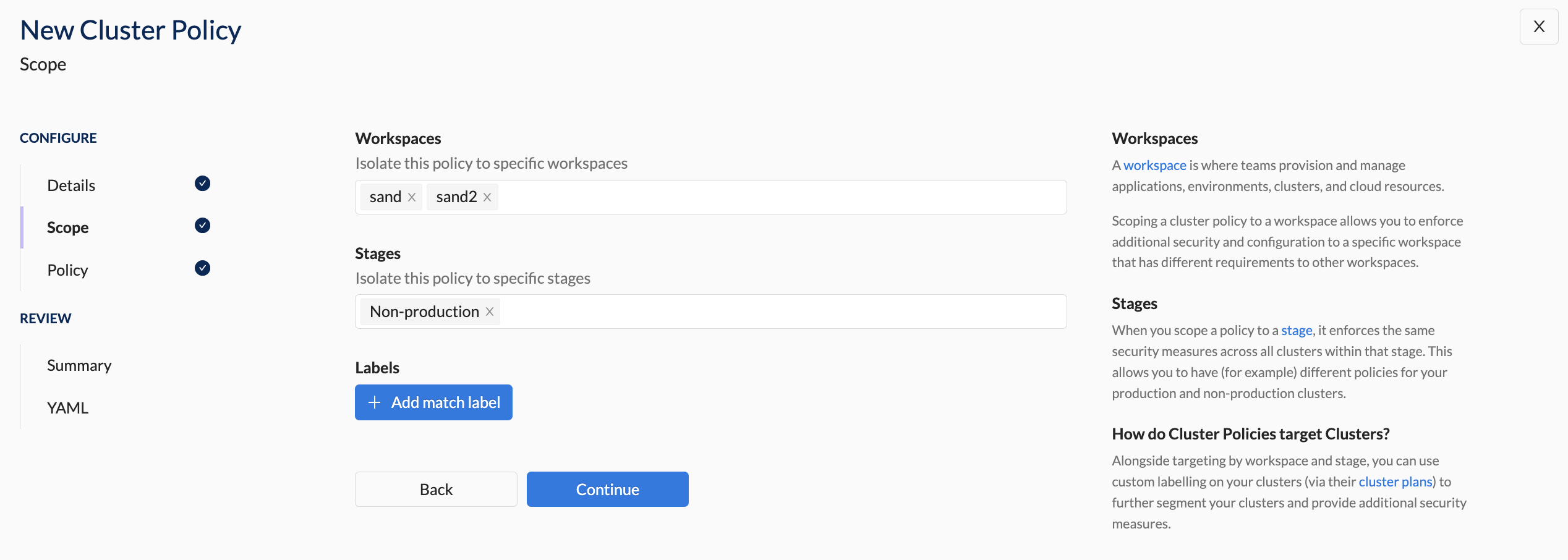 Create cluster policy - Scope Section