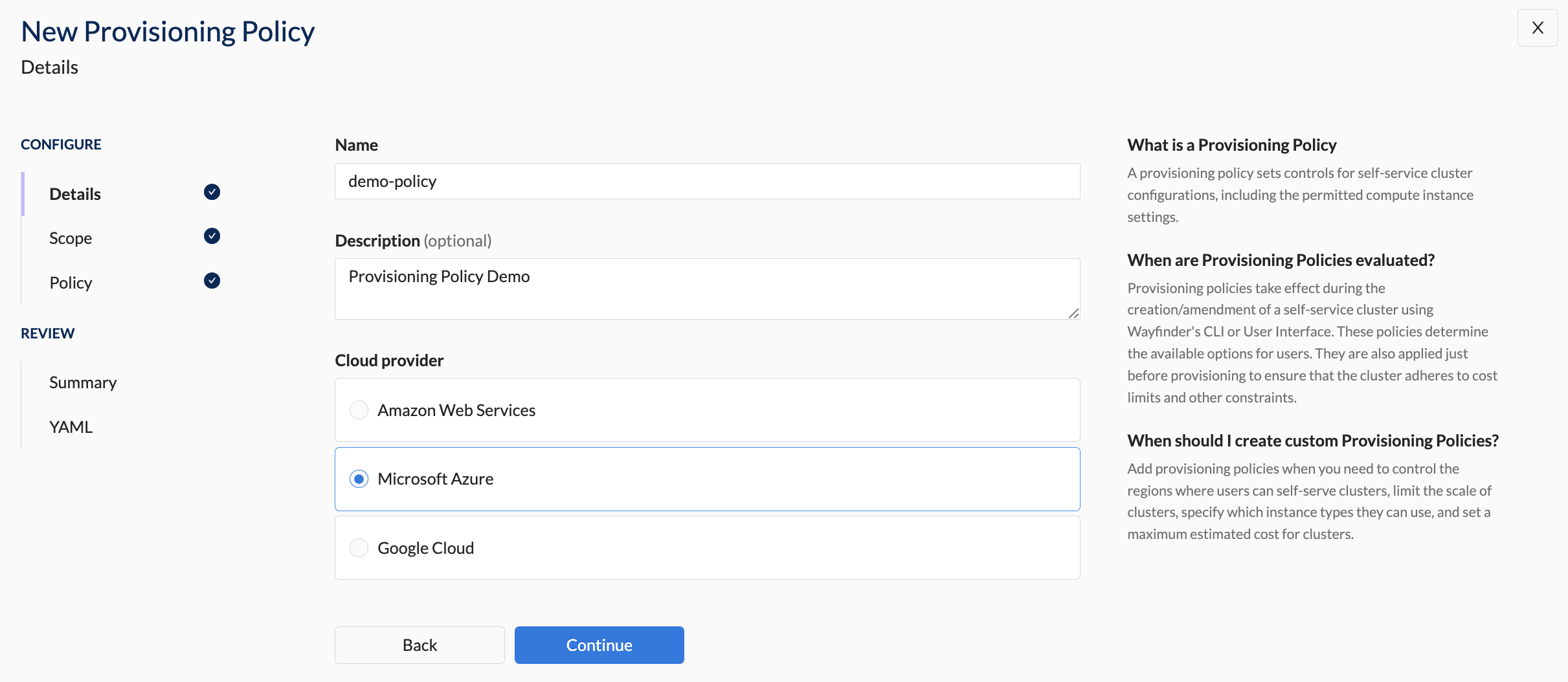 Create Provisioning Policy - Details Section