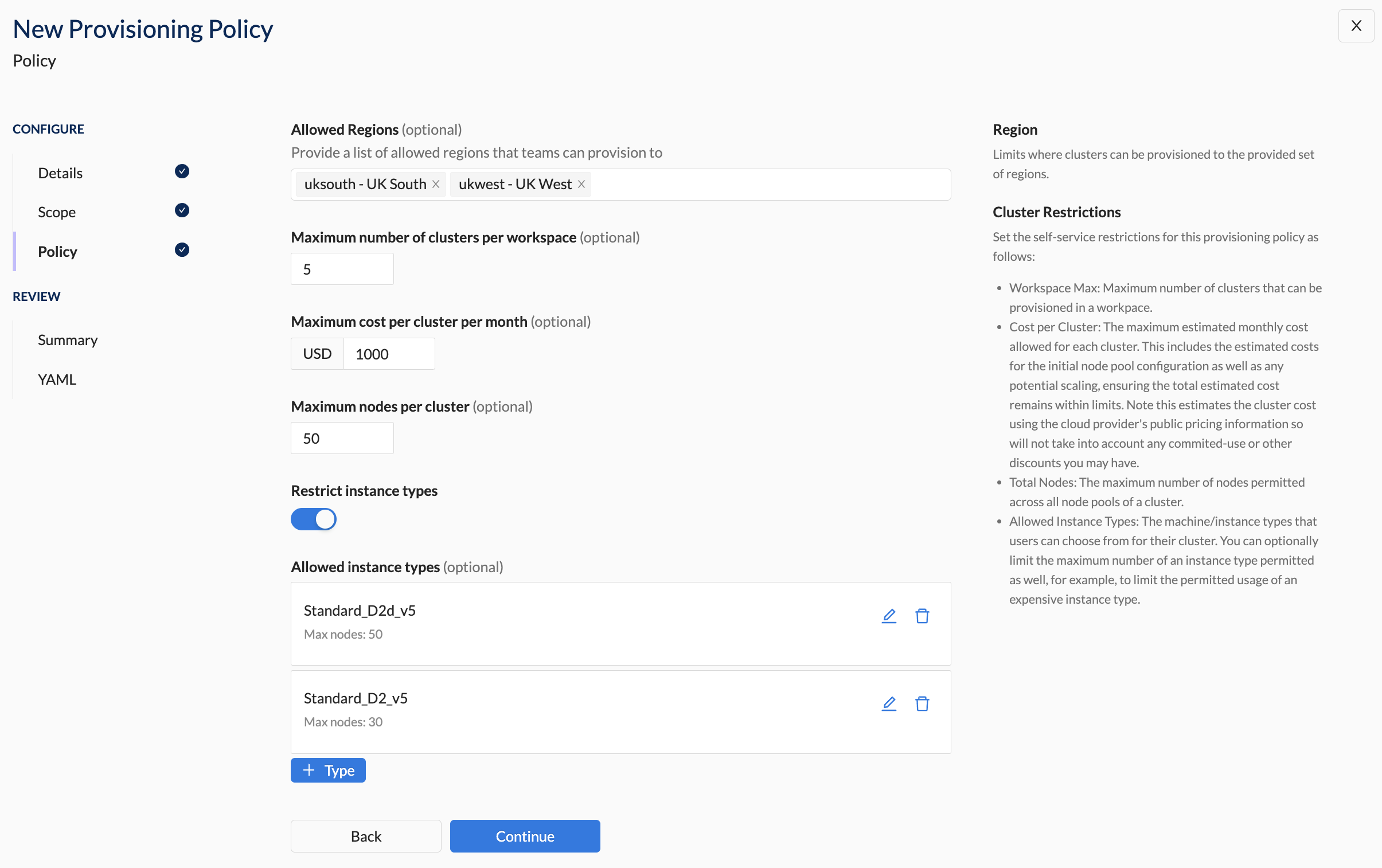 Create provisioning policy - Policy Section