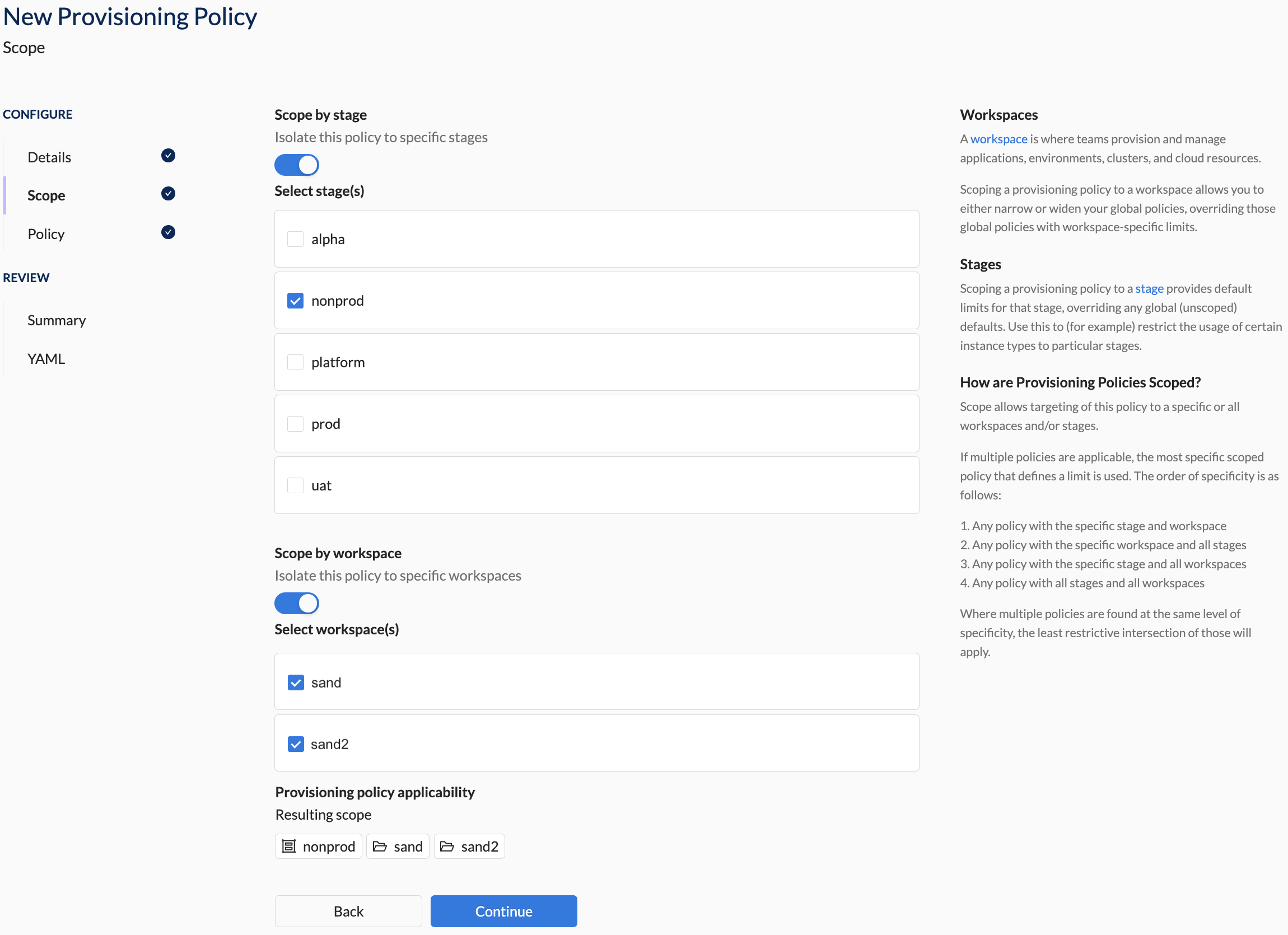 Create provisioning policy - Scope Section