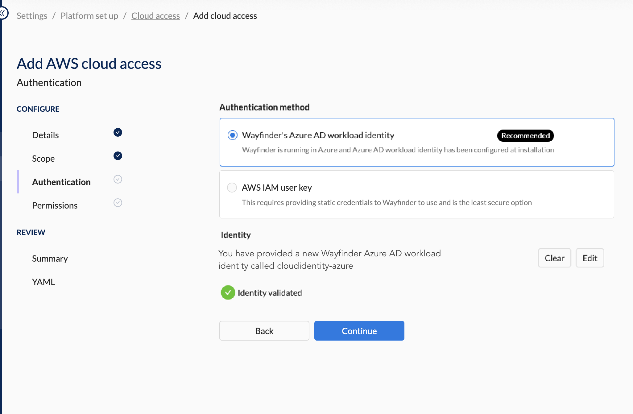 Auth Section - New Workload ID - Valid