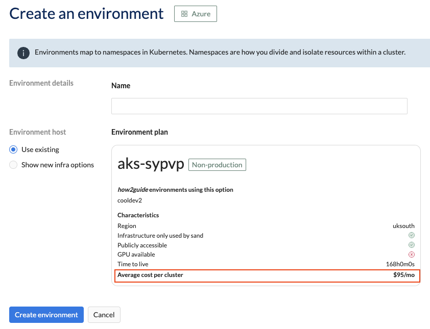 Estimated costs - Environments